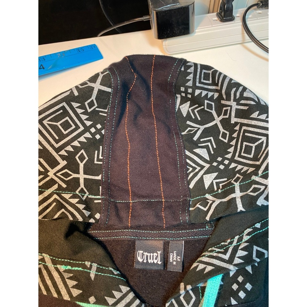 Cruel Girl Southwest Aztec Print Full Zip Hoodie Black Teal Orange Women Small - Picture 12 of 16